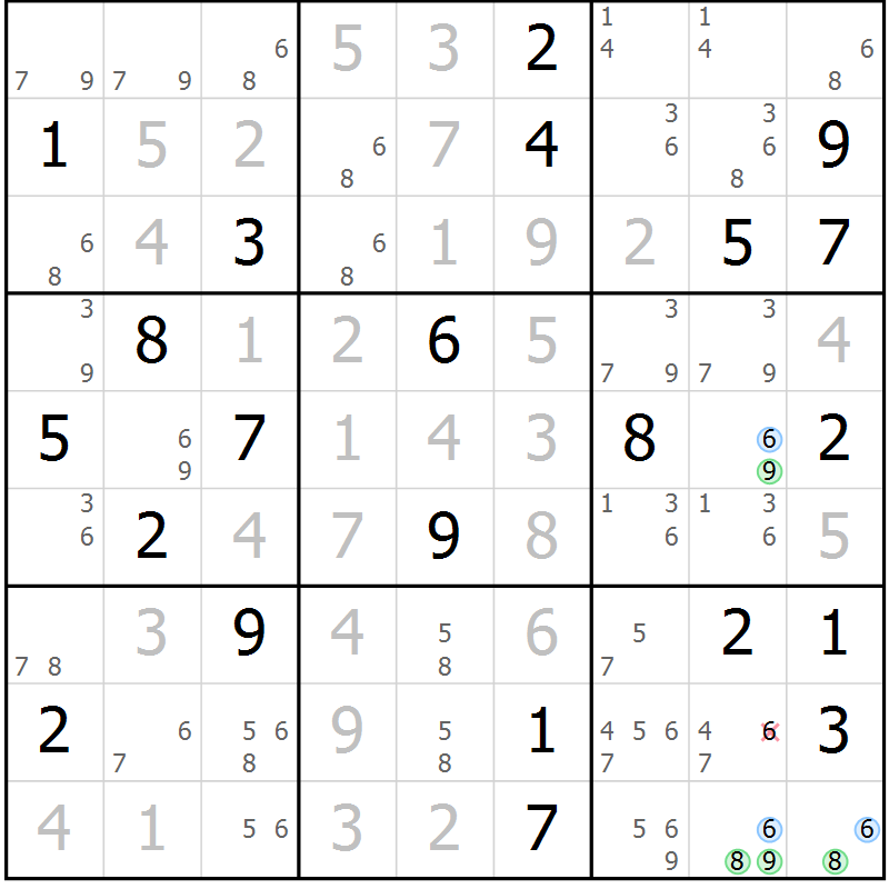 Position des candidats pour la solution de la Gr 20 page 23 du magazine de sudoku Suprême n° 028