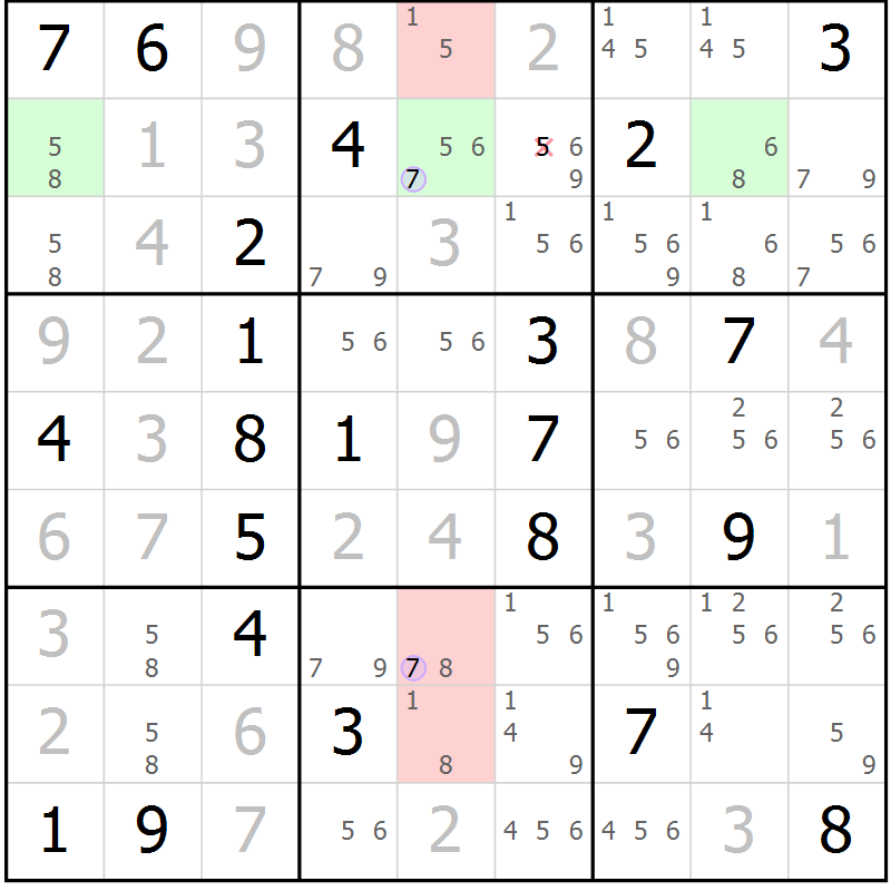 Position des candidats pour la solution de la Gr 21 page 24 du magazine de sudoku Suprême n° 028