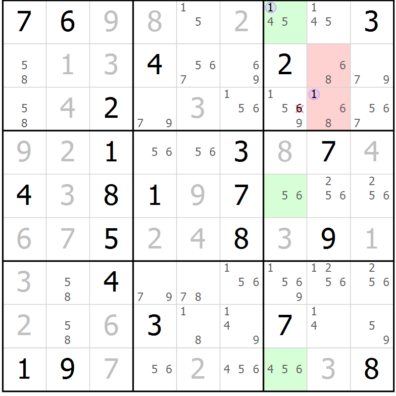 Position des candidats pour la solution de la Gr 21 page 24 du magazine de sudoku Suprême n° 028