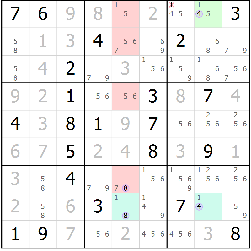 Position des candidats pour la solution de la Gr 21 page 24 du magazine de sudoku Suprême n° 028
