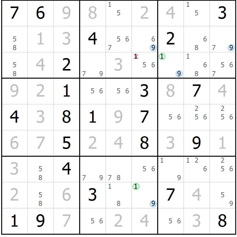 Position des candidats pour la solution de la Gr 21 page 24 du magazine de sudoku Suprême n° 028