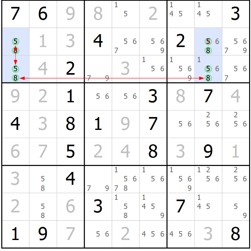 Position des candidats pour la solution de la Gr 21 page 24 du magazine de sudoku Suprême n° 028