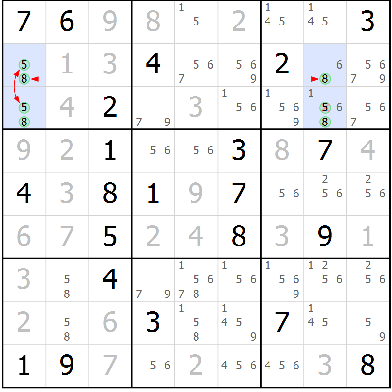 Position des candidats pour la solution de la Gr 21 page 24 du magazine de sudoku Suprême n° 028
