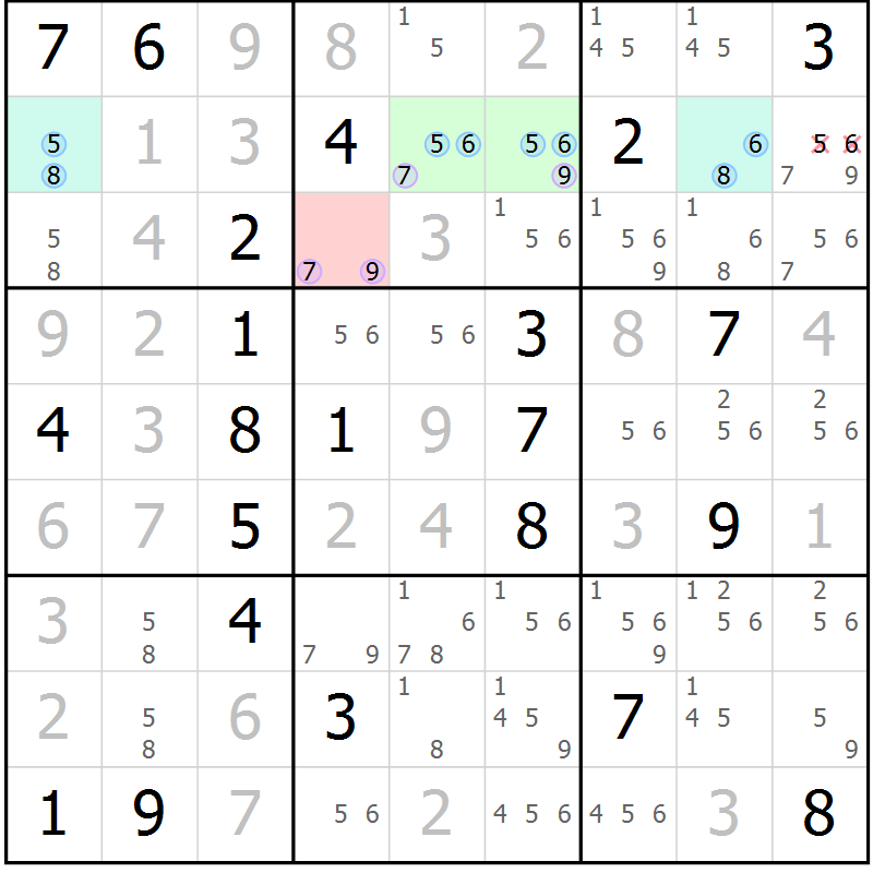 Position des candidats pour la solution de la Gr 21 page 24 du magazine de sudoku Suprême n° 028