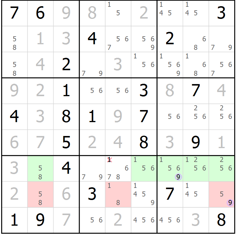 Position des candidats pour la solution de la Gr 21 page 24 du magazine de sudoku Suprême n° 028