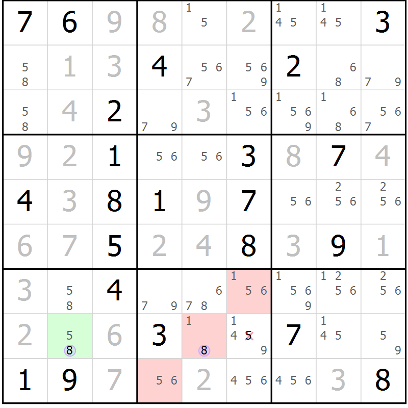 Position des candidats pour la solution de la Gr 21 page 24 du magazine de sudoku Suprême n° 028