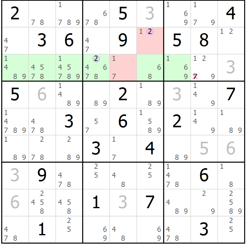 Position des candidats pour la solution de la Gr 22 page 25 du magazine de sudoku Suprême n° 028