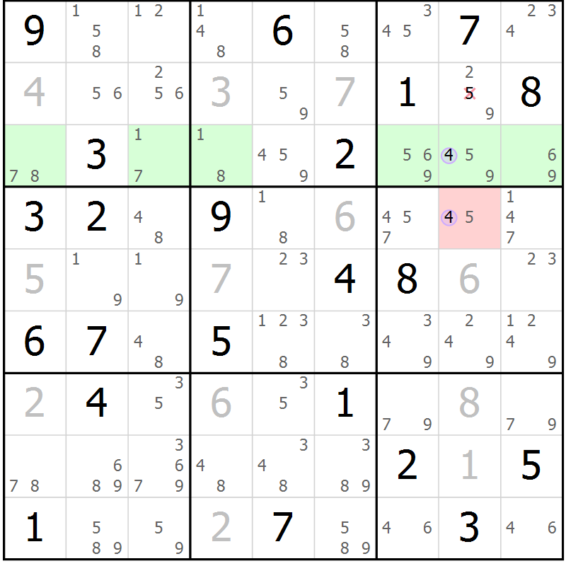 Position des candidats pour la solution de la Gr 23 page 26 du magazine de sudoku Suprême n° 028
