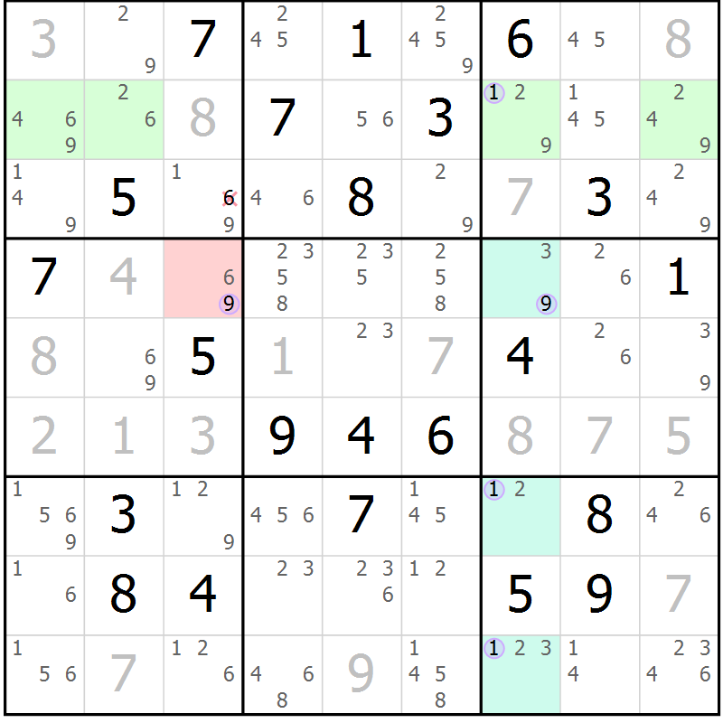 Position des candidats pour la solution de la Gr 24 page 27 du magazine de sudoku Suprême n° 028