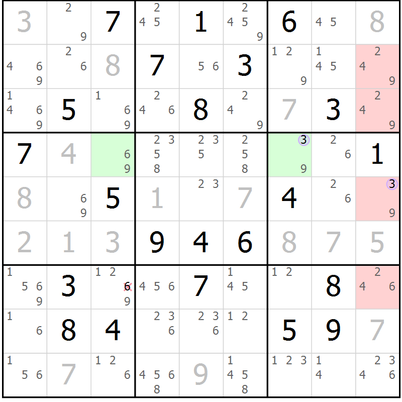 Position des candidats pour la solution de la Gr 24 page 27 du magazine de sudoku Suprême n° 028