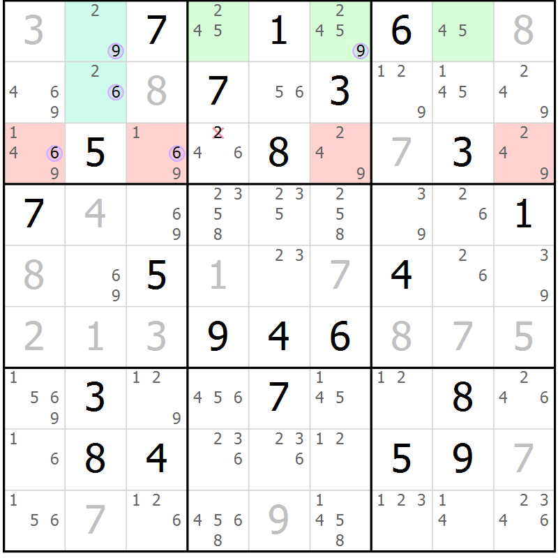 Position des candidats pour la solution de la Gr 24 page 27 du magazine de sudoku Suprême n° 028