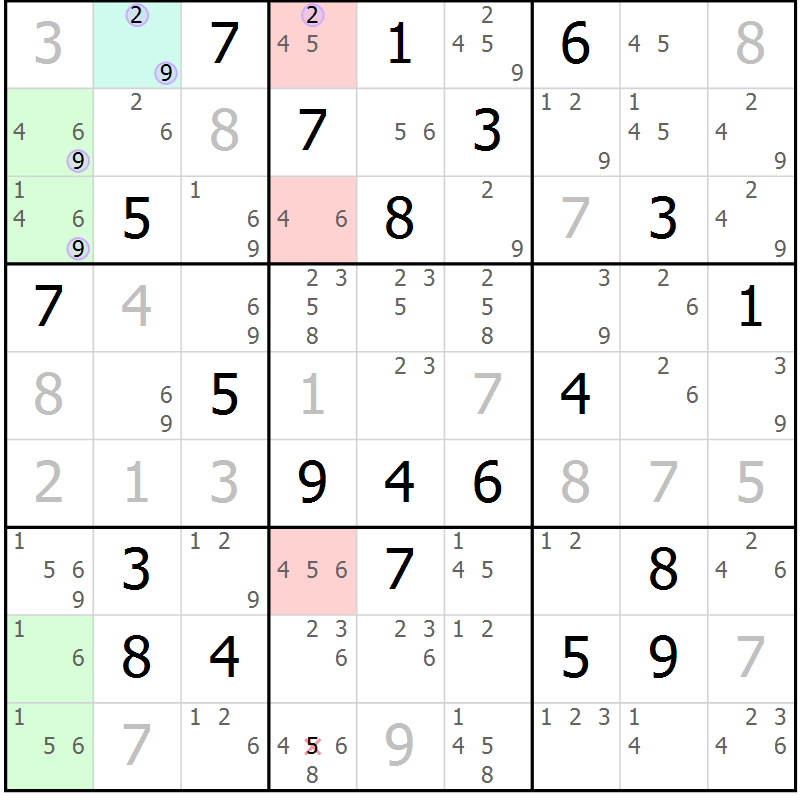 Position des candidats pour la solution de la Gr 24 page 27 du magazine de sudoku Suprême n° 028