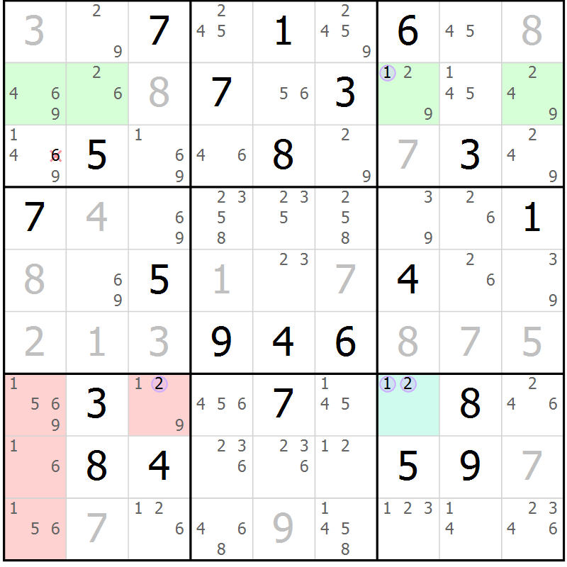 Position des candidats pour la solution de la Gr 24 page 27 du magazine de sudoku Suprême n° 028