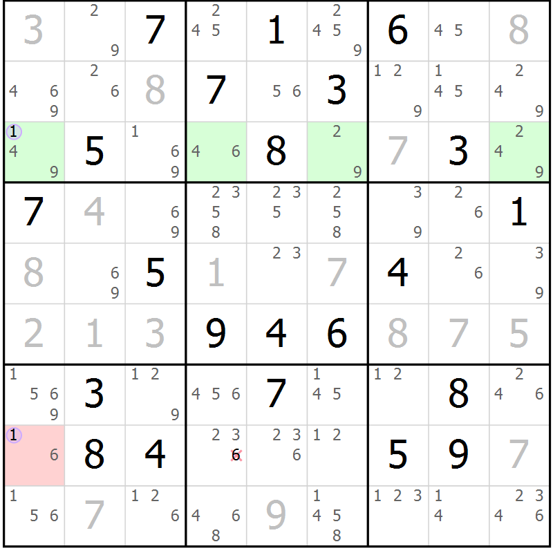 Position des candidats pour la solution de la Gr 24 page 27 du magazine de sudoku Suprême n° 028
