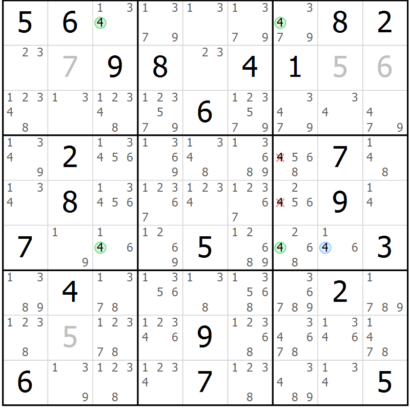 Position des candidats pour la solution de la Gr 25 page 28 du magazine de sudoku Suprême n° 028