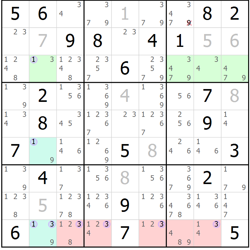 Position des candidats pour la solution de la Gr 25 page 28 du magazine de sudoku Suprême n° 028