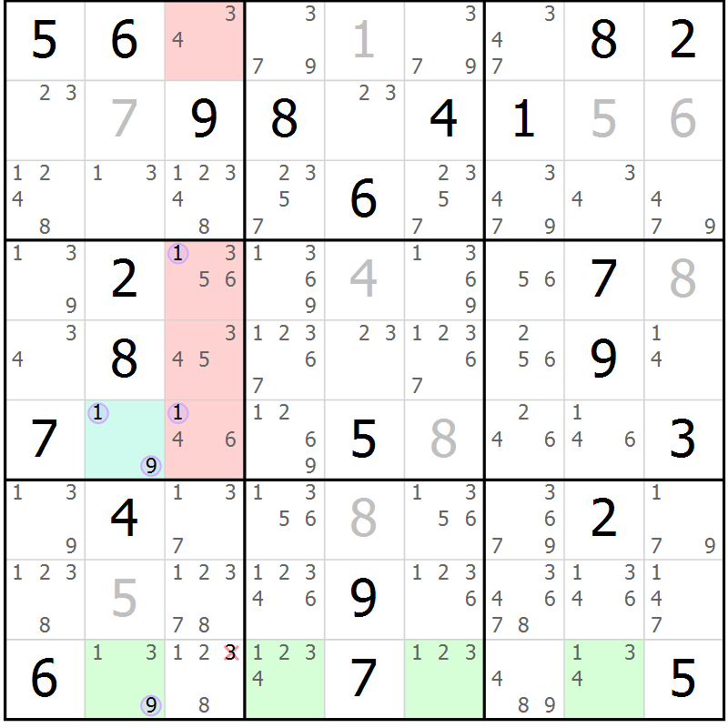Position des candidats pour la solution de la Gr 25 page 28 du magazine de sudoku Suprême n° 028