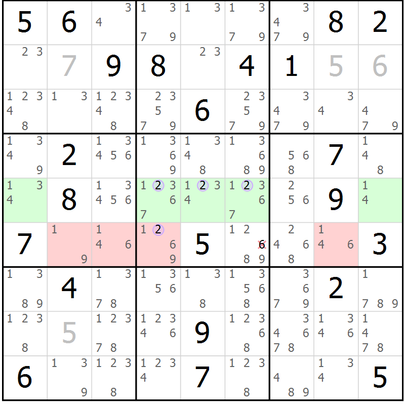 Position des candidats pour la solution de la Gr 25 page 28 du magazine de sudoku Suprême n° 028