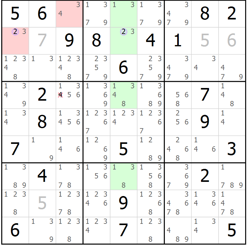 Position des candidats pour la solution de la Gr 25 page 28 du magazine de sudoku Suprême n° 028