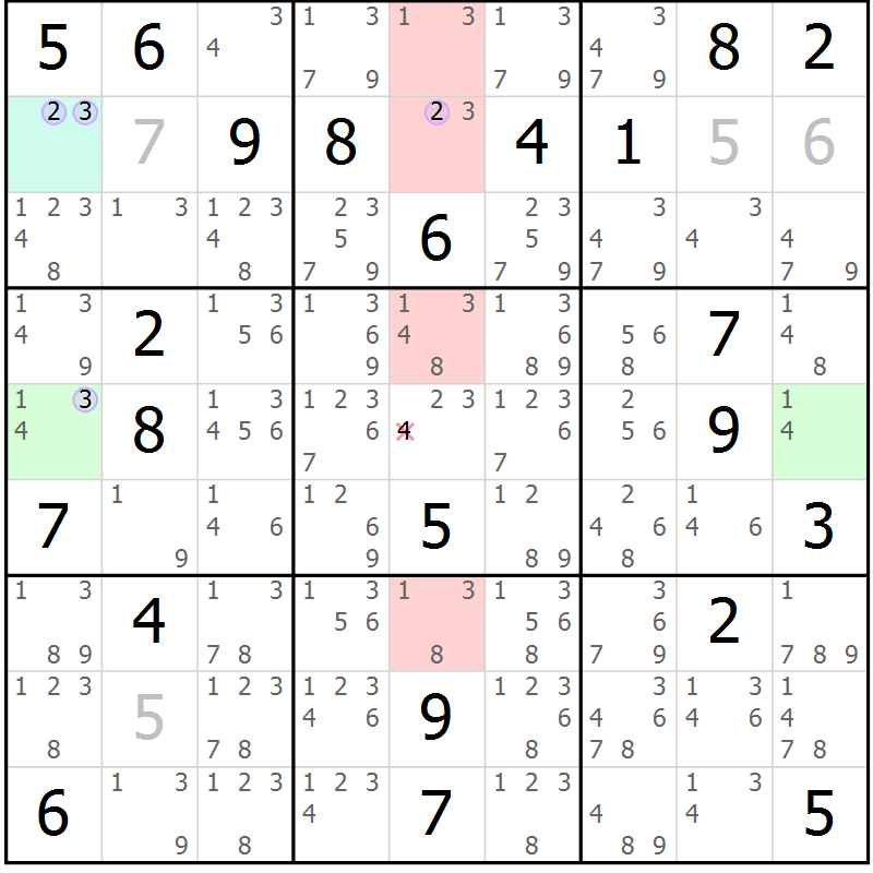 Position des candidats pour la solution de la Gr 25 page 28 du magazine de sudoku Suprême n° 028