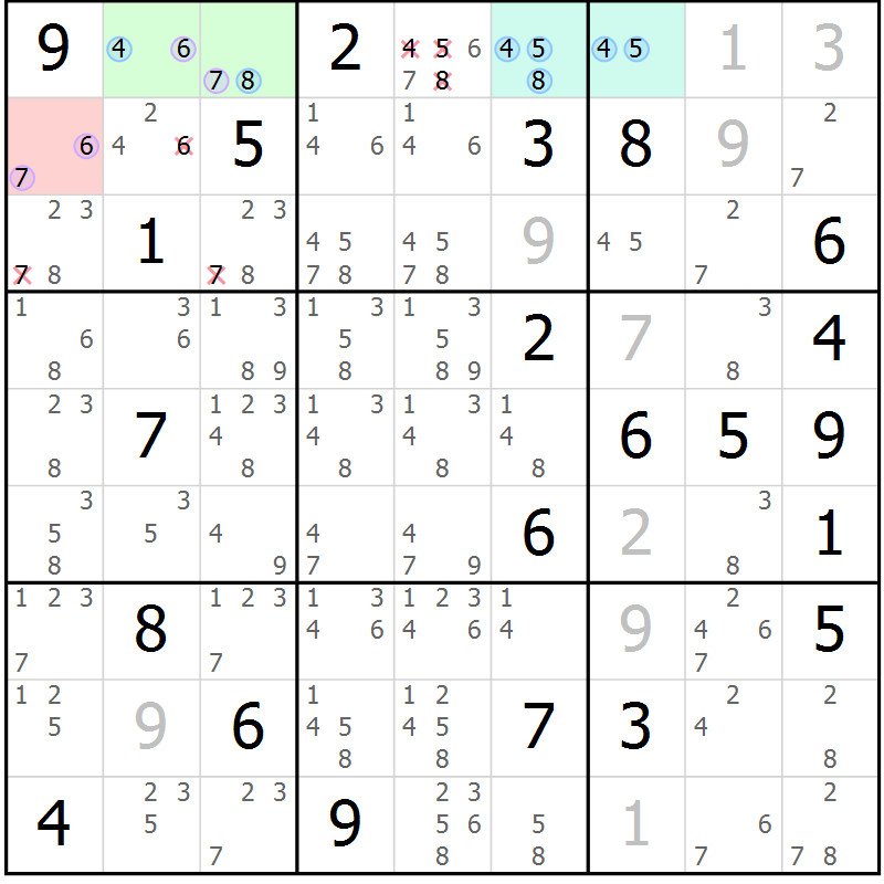Position des candidats pour la solution de la Gr 26 page 29 du magazine de sudoku Suprême n° 028