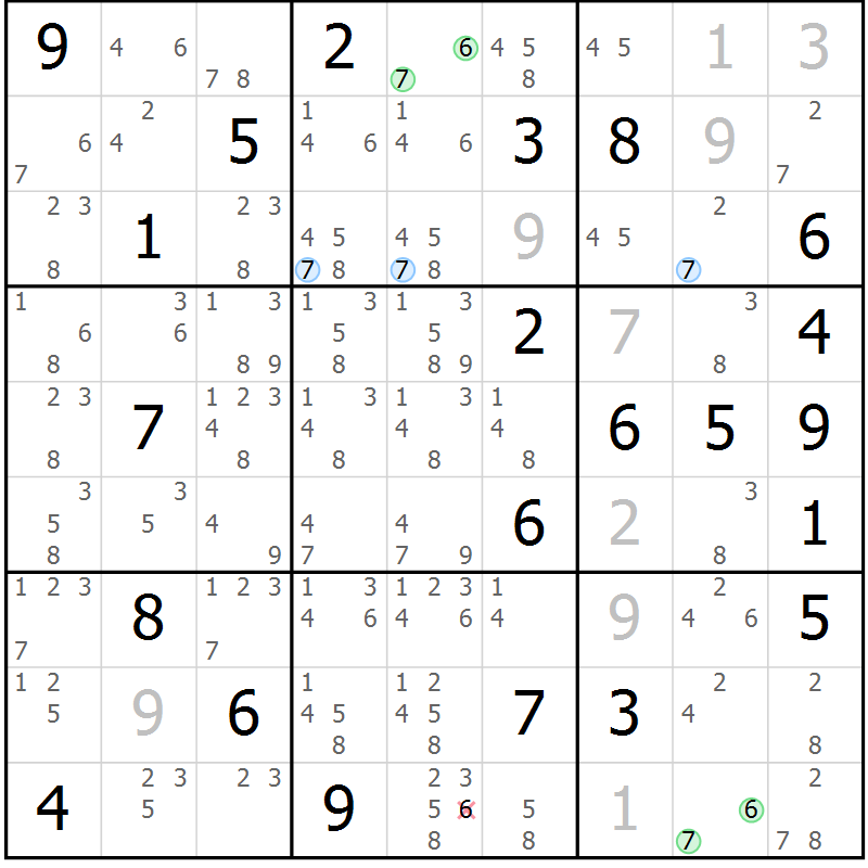 Position des candidats pour la solution de la Gr 26 page 29 du magazine de sudoku Suprême n° 028