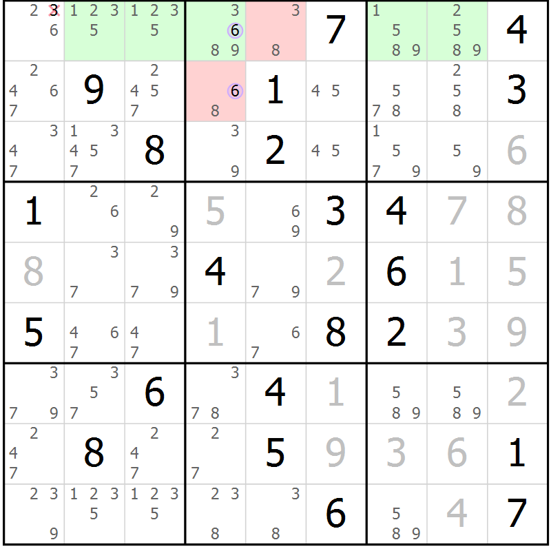 Position des candidats pour la solution de la Gr 27 page 30 du magazine de sudoku Suprême n° 028