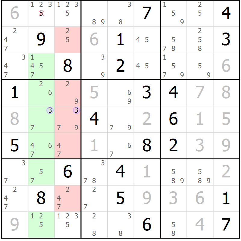 Position des candidats pour la solution de la Gr 27 page 30 du magazine de sudoku Suprême n° 028