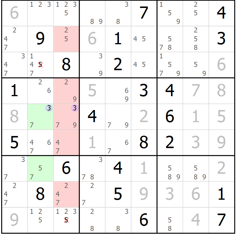 Position des candidats pour la solution de la Gr 27 page 30 du magazine de sudoku Suprême n° 028