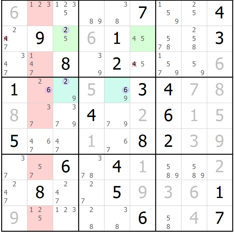 Position des candidats pour la solution de la Gr 27 page 30 du magazine de sudoku Suprême n° 028
