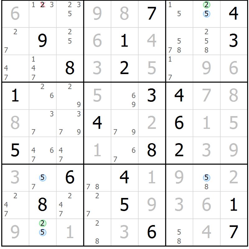 Position des candidats pour la solution de la Gr 27 page 30 du magazine de sudoku Suprême n° 028