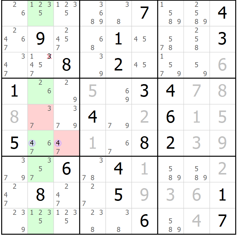 Position des candidats pour la solution de la Gr 27 page 30 du magazine de sudoku Suprême n° 028