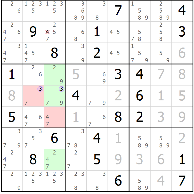 Position des candidats pour la solution de la Gr 27 page 30 du magazine de sudoku Suprême n° 028