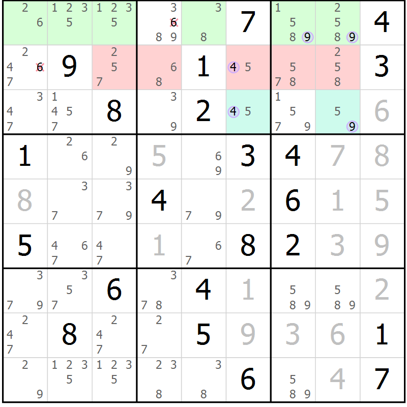 Position des candidats pour la solution de la Gr 27 page 30 du magazine de sudoku Suprême n° 028