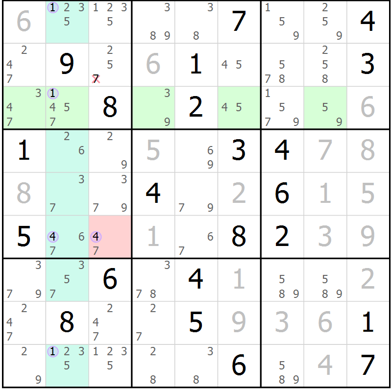 Position des candidats pour la solution de la Gr 27 page 30 du magazine de sudoku Suprême n° 028