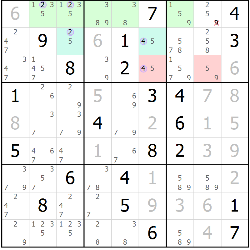 Position des candidats pour la solution de la Gr 27 page 30 du magazine de sudoku Suprême n° 028