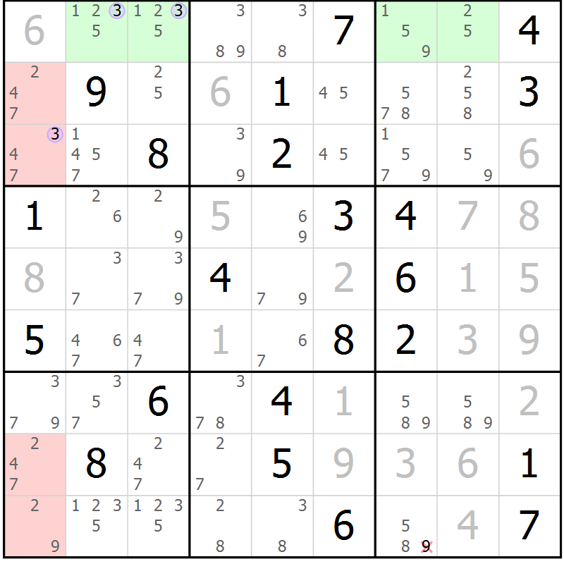 Position des candidats pour la solution de la Gr 27 page 30 du magazine de sudoku Suprême n° 028