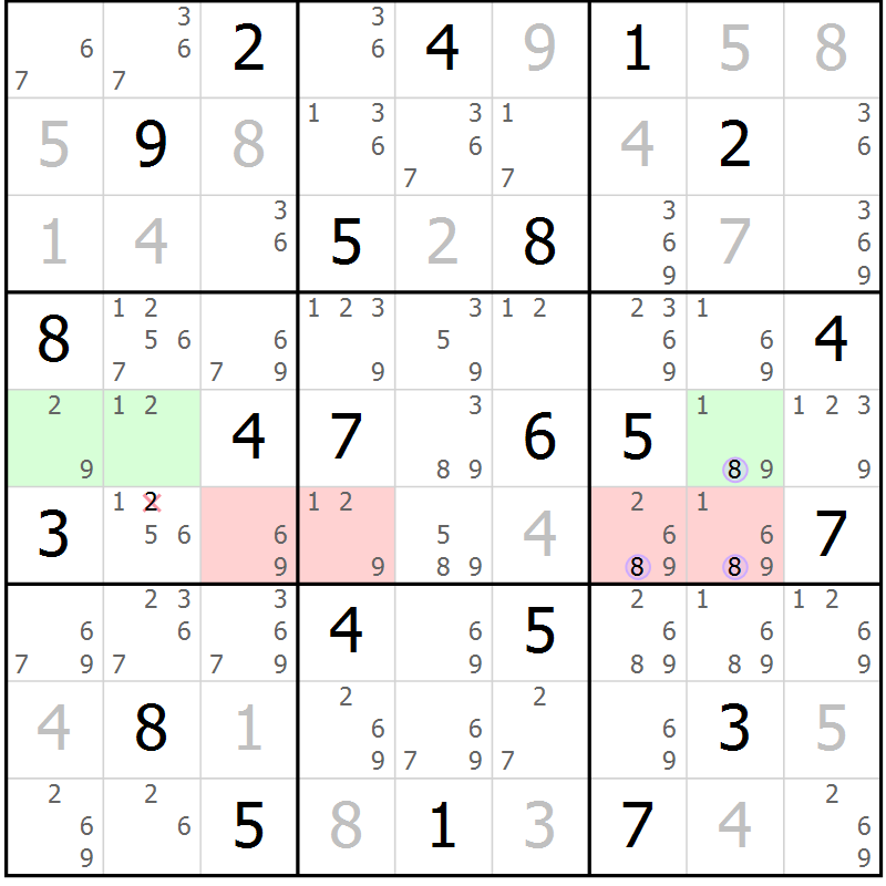 Position des candidats pour la solution de la Gr 28 page 31 du magazine de sudoku Suprême n° 028