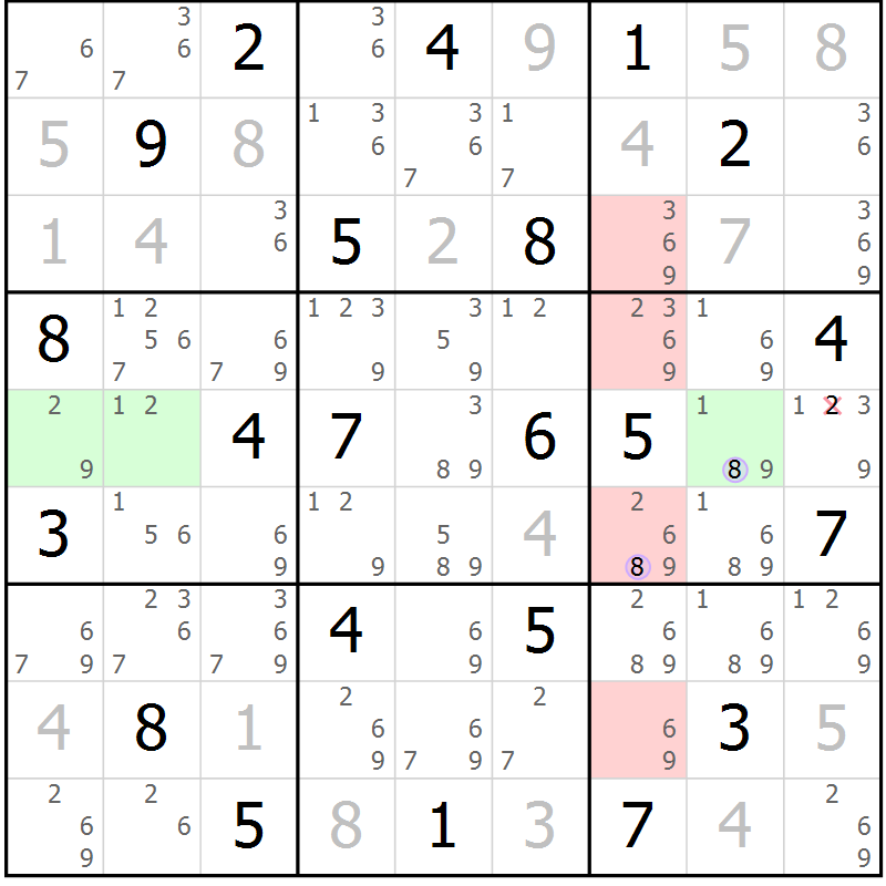 Position des candidats pour la solution de la Gr 28 page 31 du magazine de sudoku Suprême n° 028