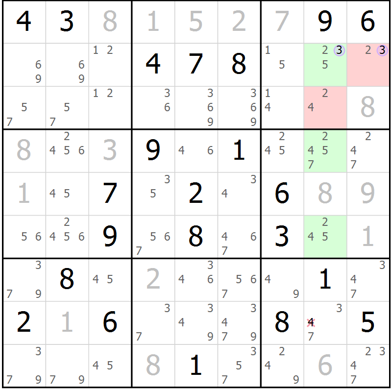 Position des candidats pour la solution de la Gr 29 page 32 du magazine de sudoku Suprême n° 028
