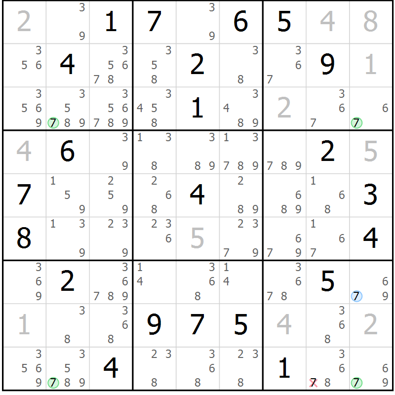 Position des candidats pour la solution de la Gr 3 page 6 du magazine de sudoku Suprême n° 028