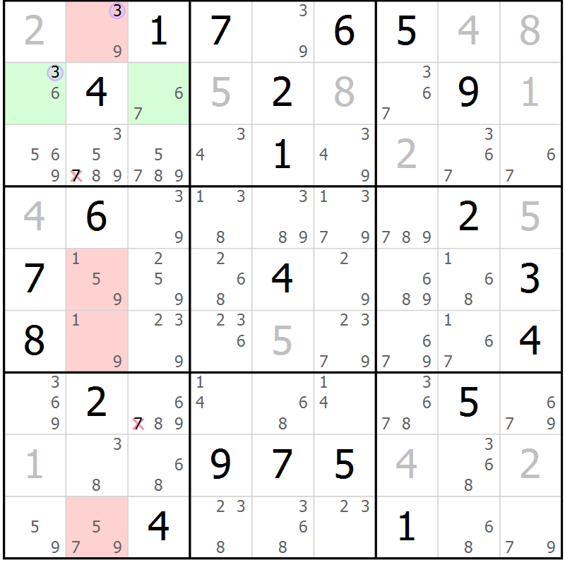 Position des candidats pour la solution de la Gr 3 page 6 du magazine de sudoku Suprême n° 028