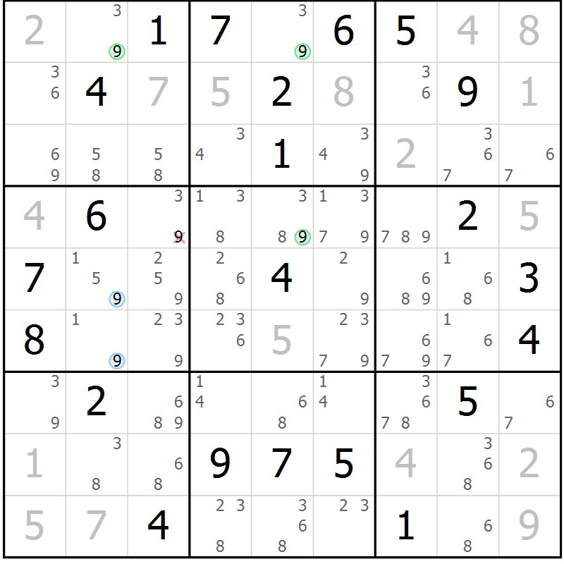 Position des candidats pour la solution de la Gr 3 page 6 du magazine de sudoku Suprême n° 028