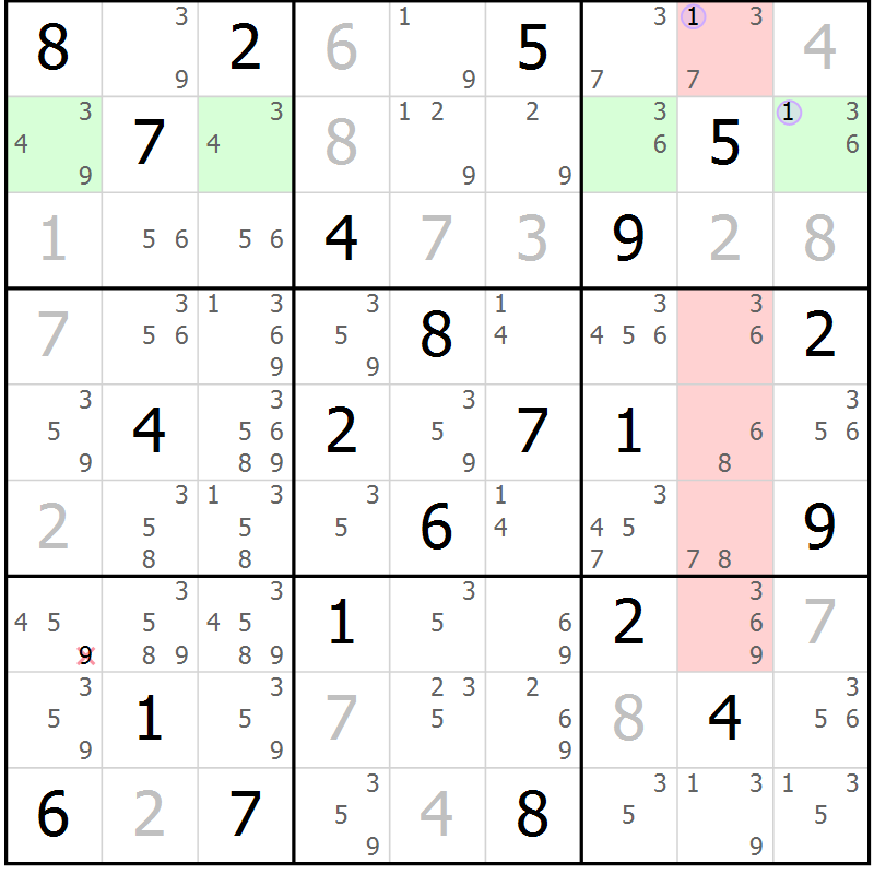 Position des candidats pour la solution de la Gr 30 page 33 du magazine de sudoku Suprême n° 028