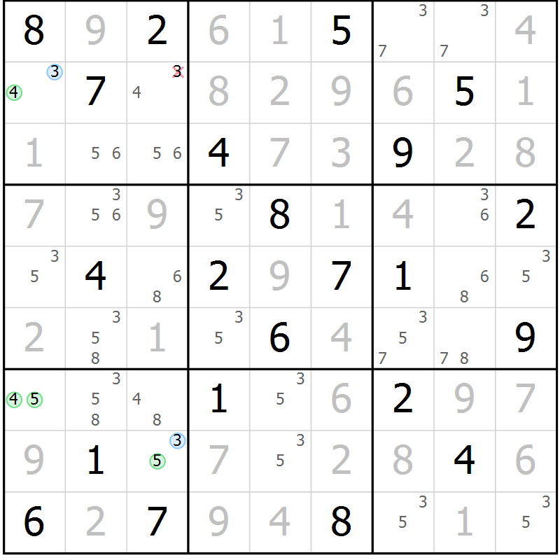 Position des candidats pour la solution de la Gr 30 page 33 du magazine de sudoku Suprême n° 028