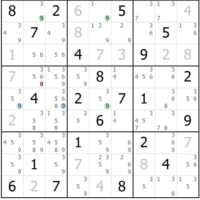 Position des candidats pour la solution de la Gr 30 page 33 du magazine de sudoku Suprême n° 028