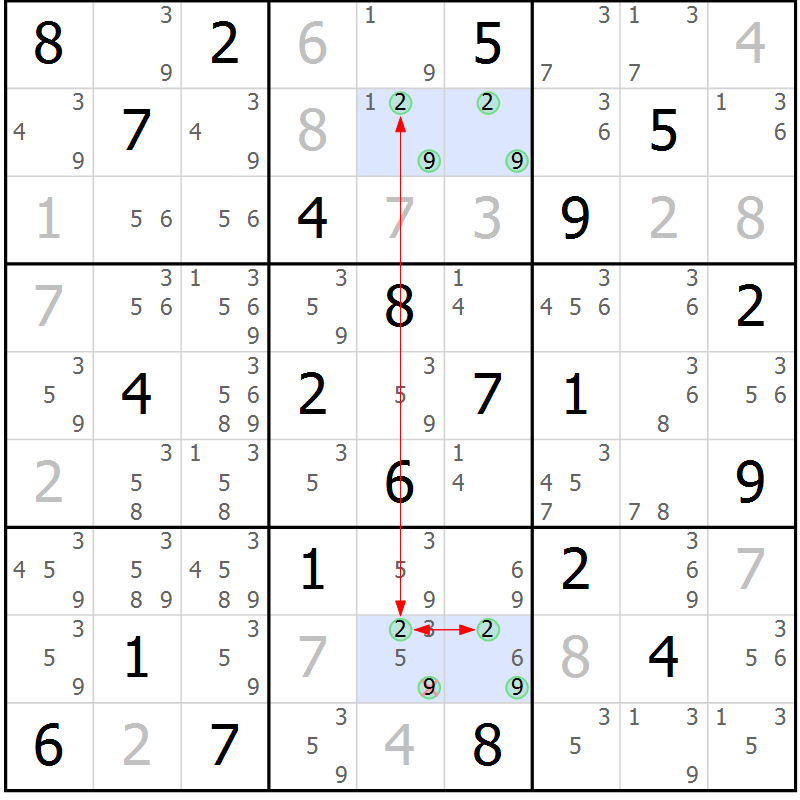Position des candidats pour la solution de la Gr 30 page 33 du magazine de sudoku Suprême n° 028