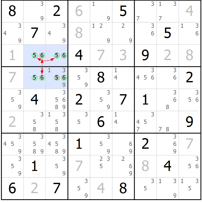 Position des candidats pour la solution de la Gr 30 page 33 du magazine de sudoku Suprême n° 028