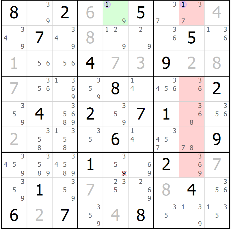 Position des candidats pour la solution de la Gr 30 page 33 du magazine de sudoku Suprême n° 028