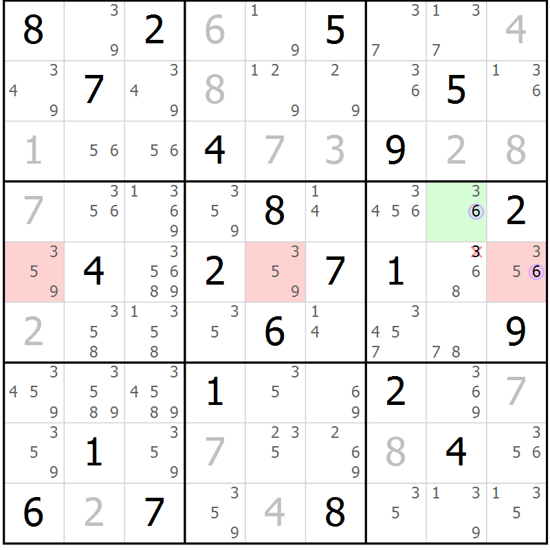 Position des candidats pour la solution de la Gr 30 page 33 du magazine de sudoku Suprême n° 028